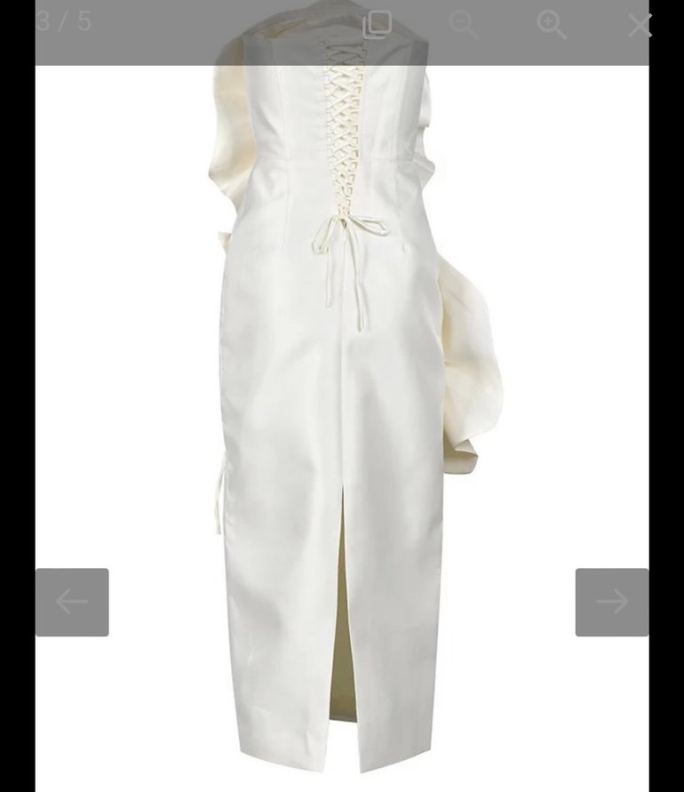 Beyaz Straplez Uzun Mini Gelinlik - Görsel 4