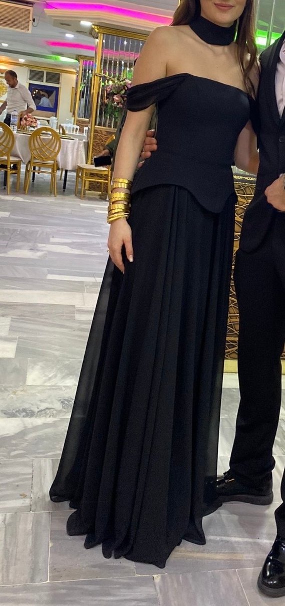 Modern Klasik Siyah Uzun Abiye Elbise - Görsel 2