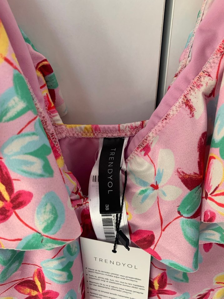 Pembe Desenli Volanlı Bohem Mayo - Görsel 2