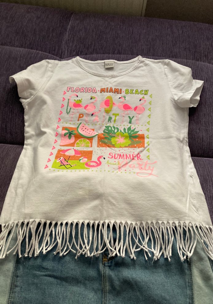 Beyaz Baskılı Kız Tişörtü - Kısa Kollu - Görsel 3