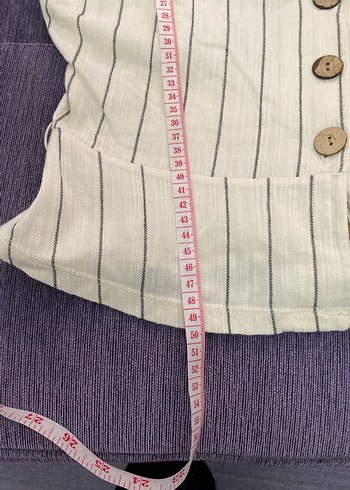 Düğmeli V Yaka Keten Kadın Gömlek - Görsel 5