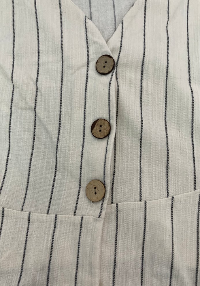 Düğmeli V Yaka Keten Kadın Gömlek - Görsel 2