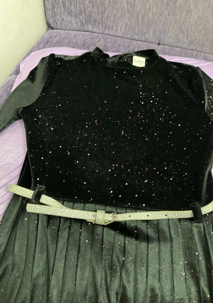 Kız Çocuk Siyah Piliseli Uzun Kollu Elbise - Görsel 2