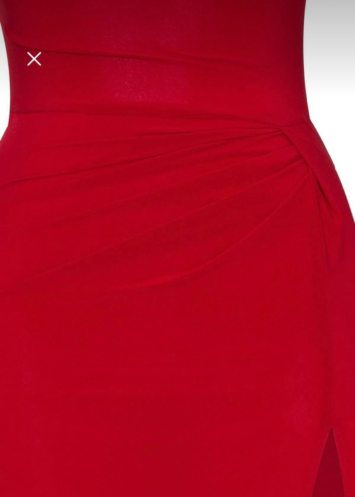 Kırmızı Uzun Derin Yırtmaçlı İp Askılı Elbise - Görsel 2
