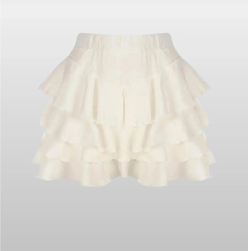 Kadın Beyaz ve Siyah Mini Etek Kat Kat Fırfırlı - Görsel 2