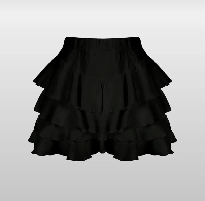 Kadın Beyaz ve Siyah Mini Etek Kat Kat Fırfırlı - Görsel 3