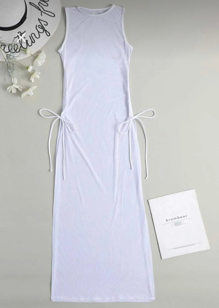 Beyaz Drapeli Uzun Bant Askılı Bikini - Görsel 2