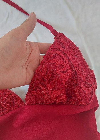Diğer Dantelli Kırmızı V Yaka Mini Bustiyer