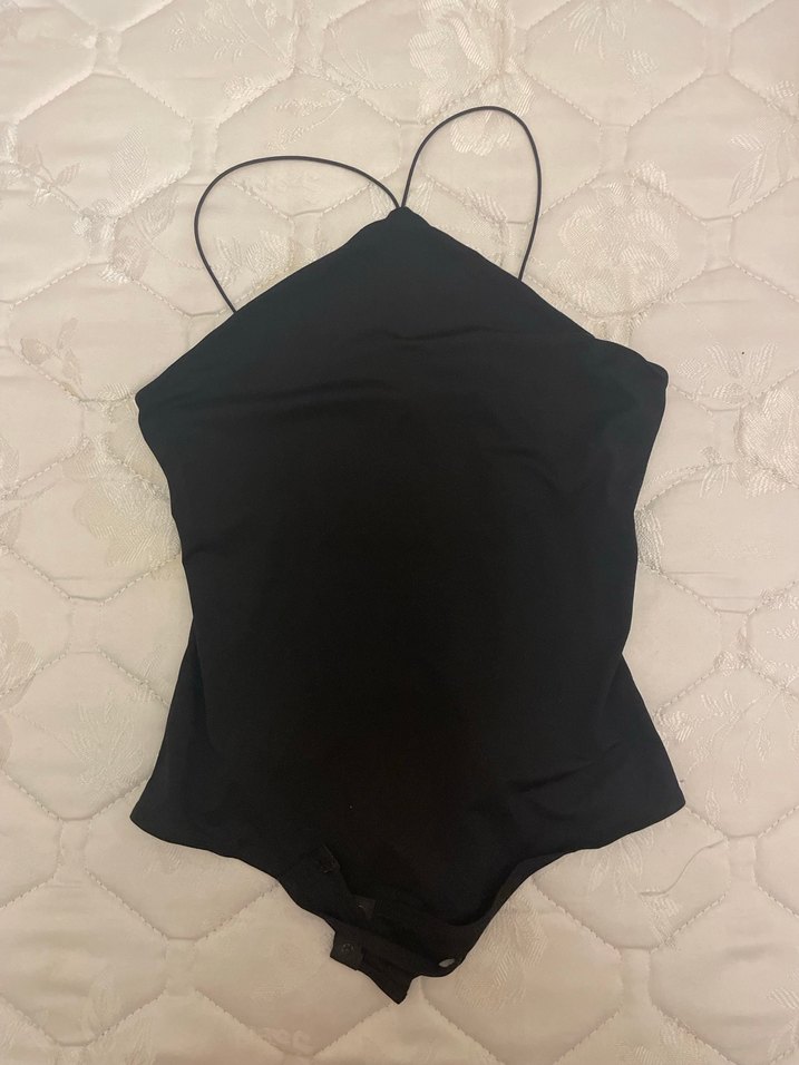 Siyah İnce Askılı Kadın çıtçıtlı body - Görsel 2