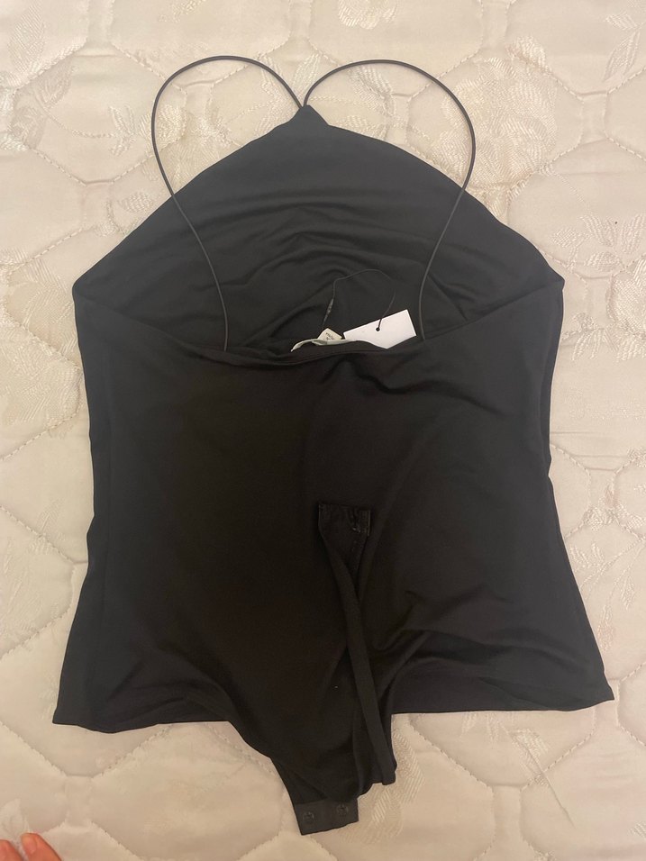 Siyah İnce Askılı Kadın çıtçıtlı body - Görsel 3