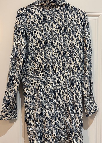 Stradivarius L beden Leopar Pamuk Saten Kruvaze Elbise - Görsel 4