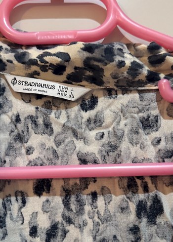 Stradivarius L beden Leopar Pamuk Saten Kruvaze Elbise - Görsel 5