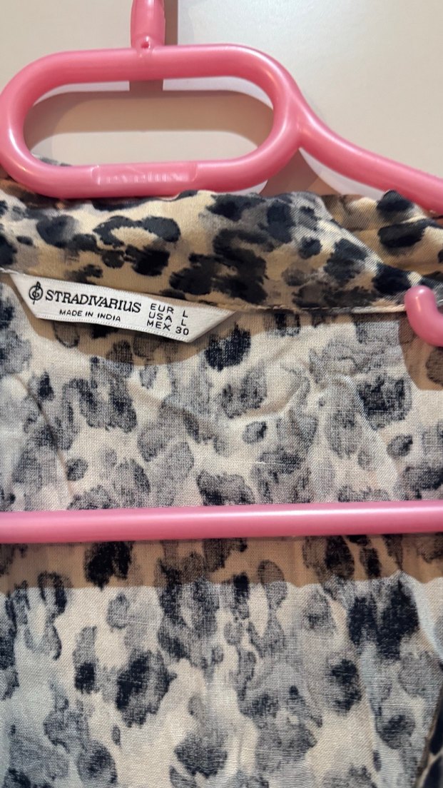 Stradivarius L beden Leopar Pamuk Saten Kruvaze Elbise - Görsel 5