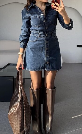 Darkblue Mini Jean Elbise