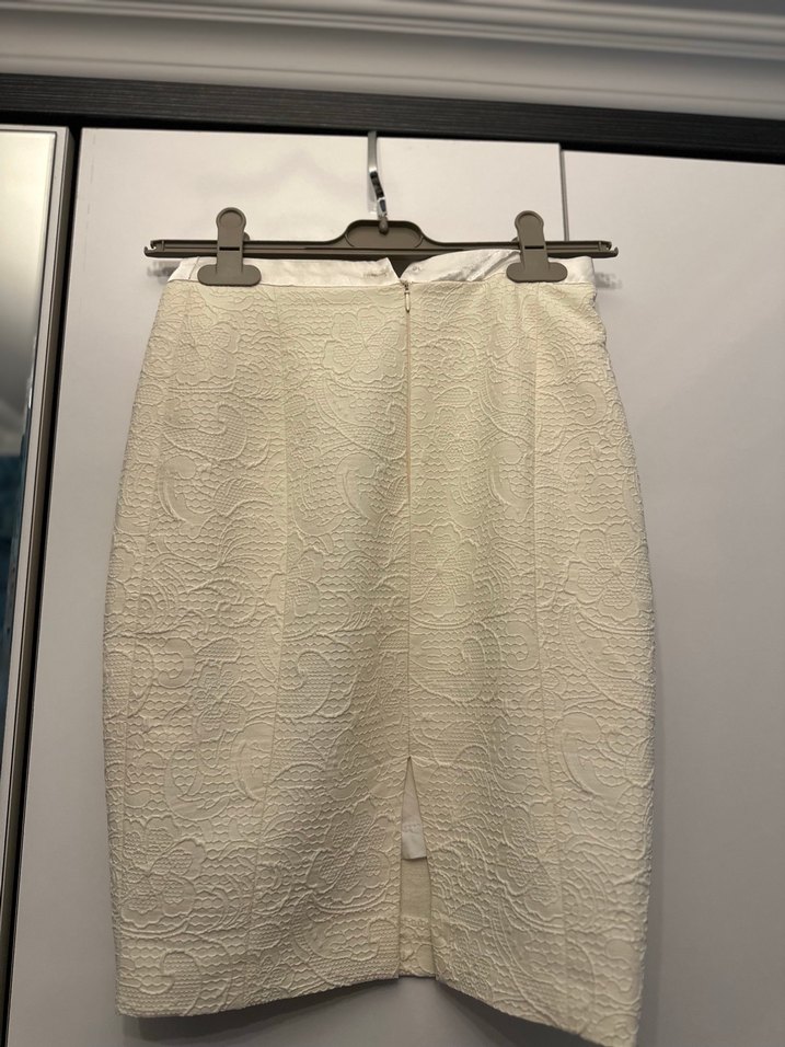 Beyaz Mini Hamile Keten Etek - Görsel 2