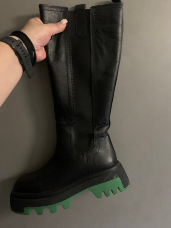 Siyah Deri Kadın Dizüstü Bot Stiletto Topuk - Görsel 2