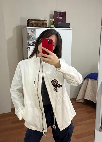 Nakışlı Beyaz Pamuklu Kadın Ceket - Görsel 7