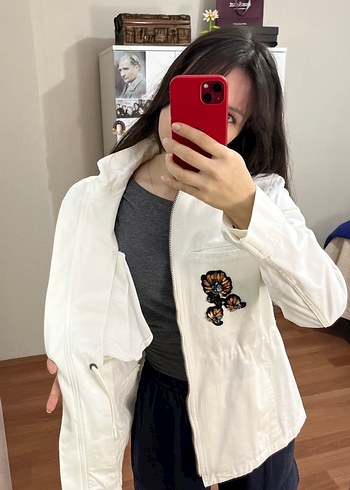Nakışlı Beyaz Pamuklu Kadın Ceket - Görsel 6