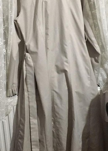 Düğmeli Bej Uzun Kadın Trençkot - Görsel 2