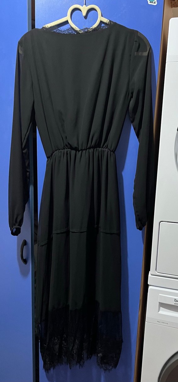 Siyah Uzun Kollu V Yaka Gotik Elbise - Görsel 2