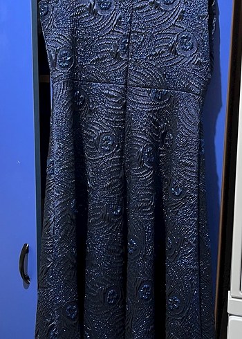 Boncuk İşlemeli Lacivert Uzun Abiye Elbise - Görsel 2