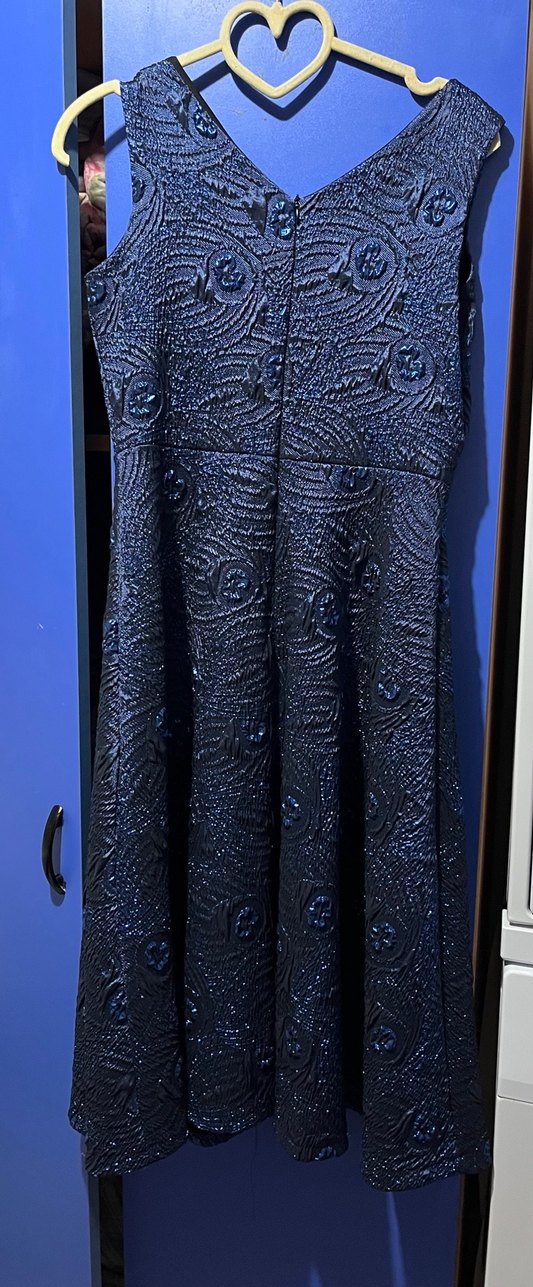 Boncuk İşlemeli Lacivert Uzun Abiye Elbise - Görsel 2