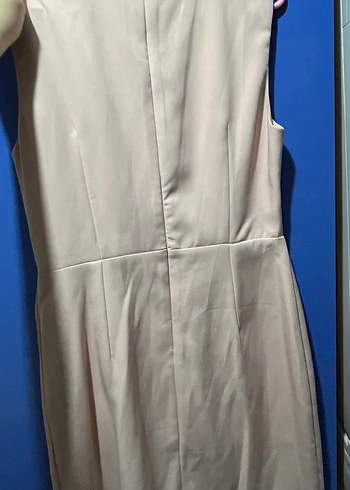 Bej V Yakalı Pilili Uzun Abiye Elbise - Görsel 2