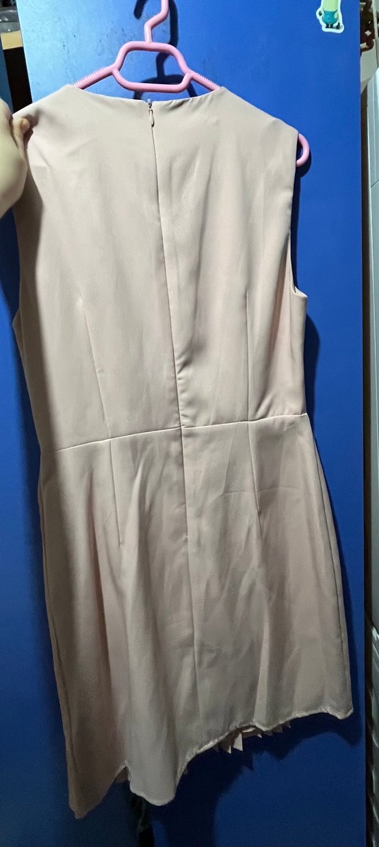 Bej V Yakalı Pilili Uzun Abiye Elbise - Görsel 2