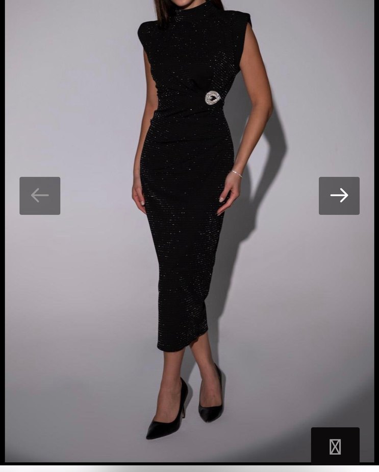 Siyah Payetli V Yaka Uzun Kalem Elbise - Görsel 2