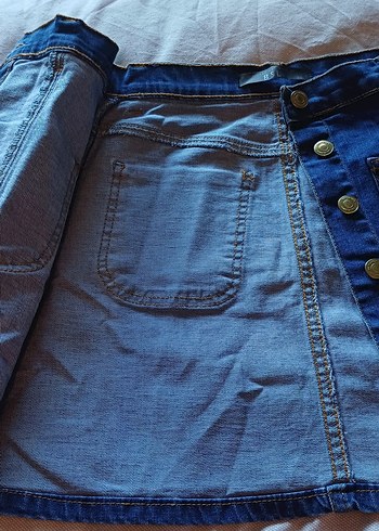Düğmeli Koyu Mavi Denim Mini Etek - Görsel 2