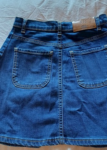 Düğmeli Koyu Mavi Denim Mini Etek - Görsel 3