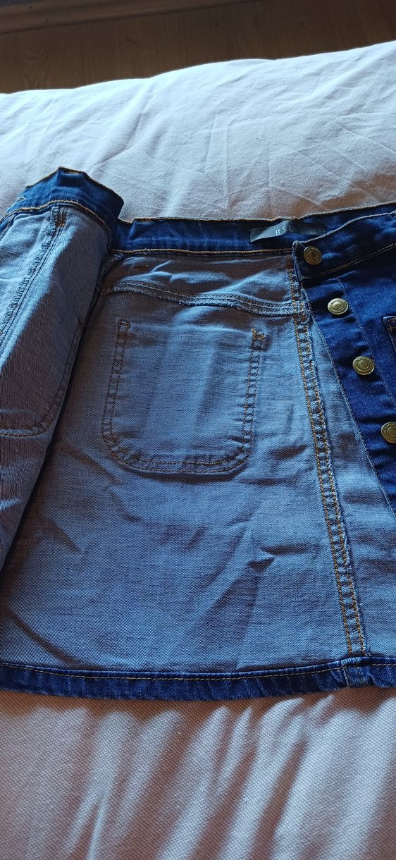 Düğmeli Koyu Mavi Denim Mini Etek - Görsel 2