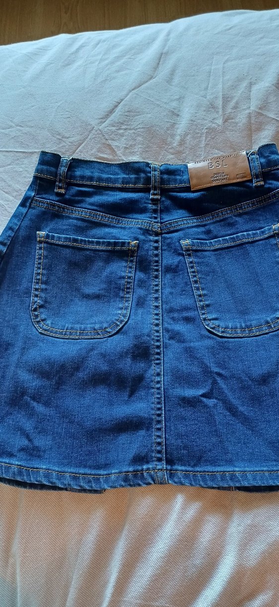 Düğmeli Koyu Mavi Denim Mini Etek - Görsel 3