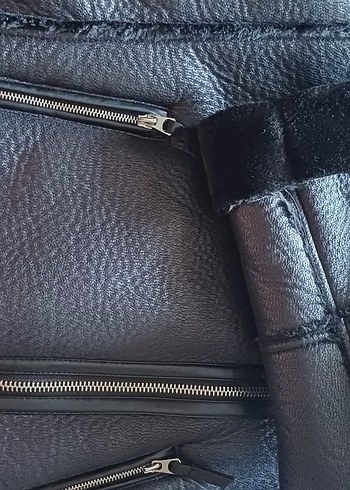 Siyah Deri Kadın Biker Kaban - Görsel 3