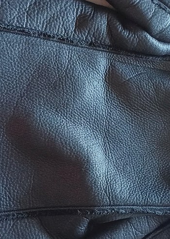 Siyah Deri Kadın Biker Kaban - Görsel 5