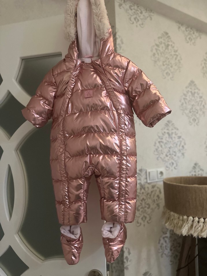 Fermuarlı Kürklü Parlak Pembe Bebek Tulumu - Görsel 2