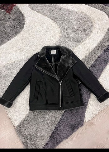 Kürklü Siyah Kadın Biker Ceket