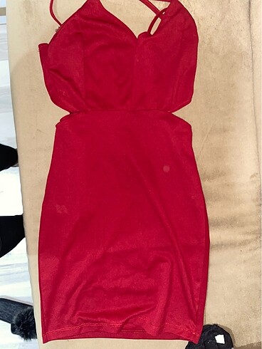 Kırmızı penye kısa elbise