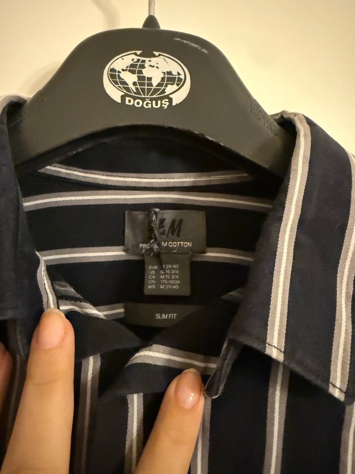 Erkek Lacivert Çizgili Uzun Kollu Gömlek - Görsel 2