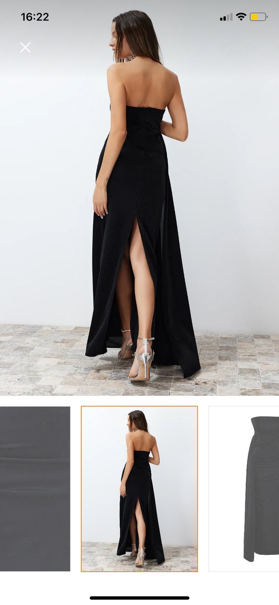 Siyah Drapeli Uzun Straplez Elbise - Görsel 3