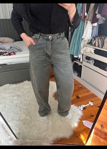 Zara Yuksek Bel Rahat Denim Jean