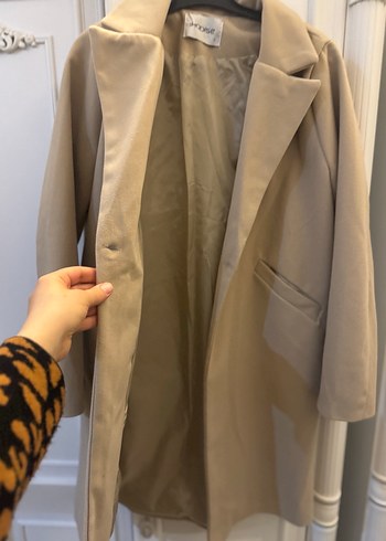 Bej Süet Uzun Kadın Ofis Kabanı - Görsel 5