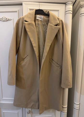 Bej Süet Uzun Kadın Ofis Kabanı - Görsel 3