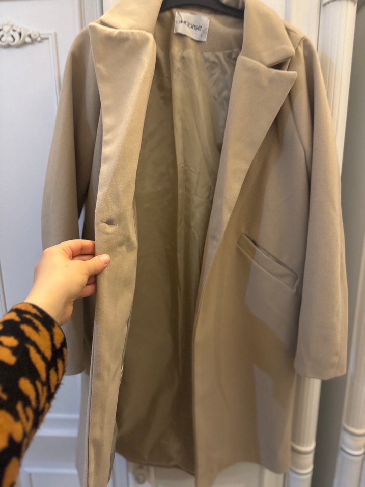 Bej Süet Uzun Kadın Ofis Kabanı - Görsel 5