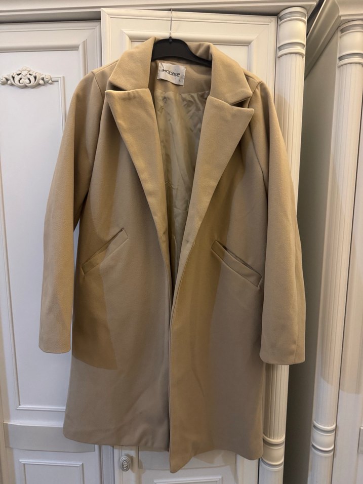 Bej Süet Uzun Kadın Ofis Kabanı - Görsel 3