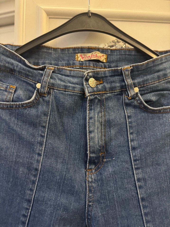 Kadın Mavi Normal Boy yırtmaçlı Kot Pantolon - Görsel 4