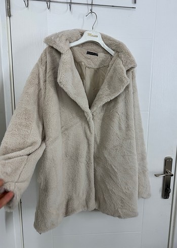 Krem Kürklü Midi Kadın Kaban - Görsel 3