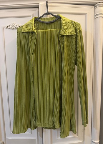 Yeşil Pilili Uzun Kadınsaten takım - Görsel 2