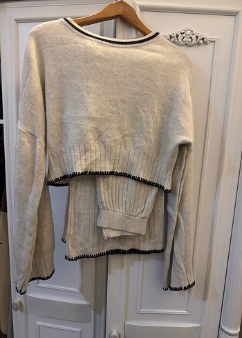 Bej Triko Kadın Kazak, Salaş Kesim, Uzun Kollu takım - Görsel 2