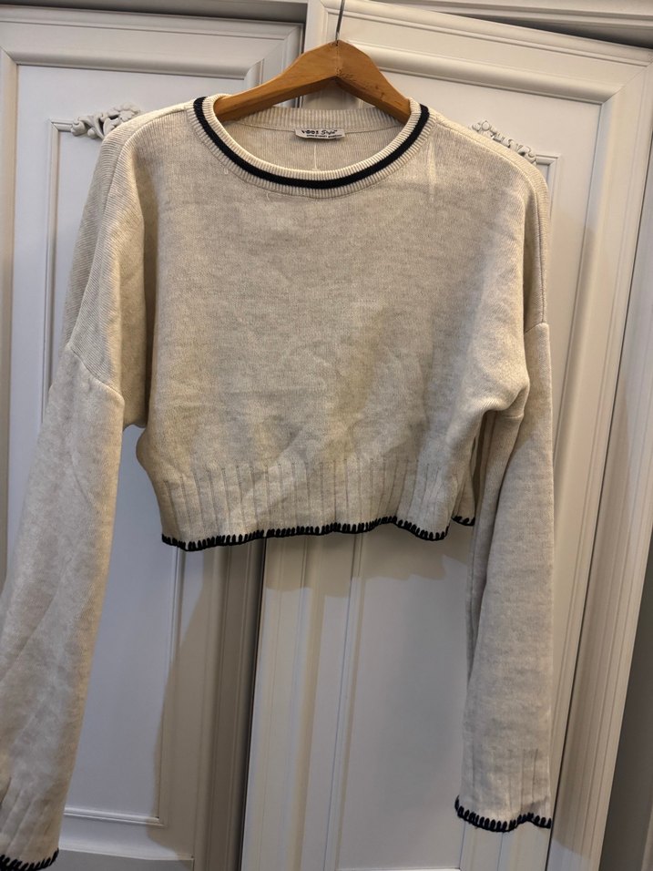 Bej Triko Kadın Kazak, Salaş Kesim, Uzun Kollu takım - Görsel 3